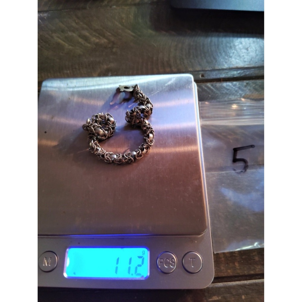 Vintage Twisted Rope Chain Link Bead Bracelet 6.25 Inch 11.2g Silver